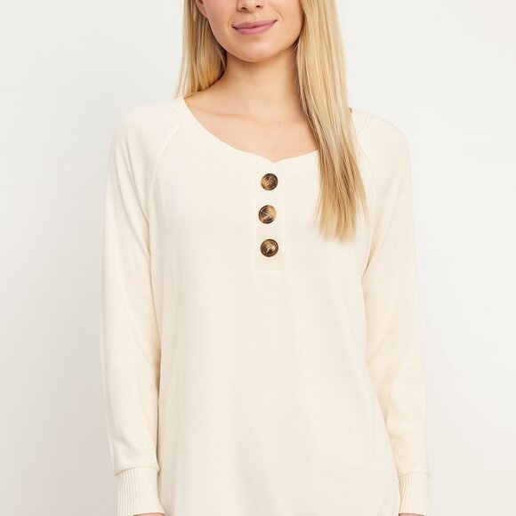 NWT Chelsea & Theodore Oatmeal Button Top | Soft Knit | Size M - Picture 1 of 11